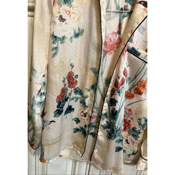 Zara Women's Oriental Japanese Garden Floral Print Satin Shirt Multicolor Small - Picture 3 of 15